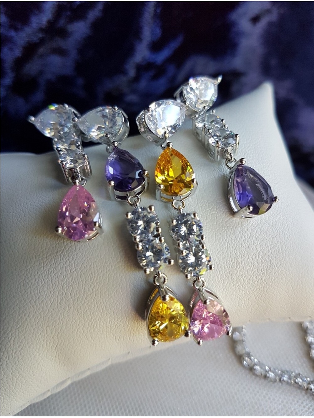 Swarovski Elements Multicolor Teardrop Gem Contemporary Statement Earrings NEW - Picture 12 of 17
